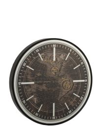 Clock World Map Mdf Antique Gold/black Large