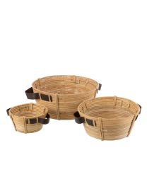 Set Of 3 Dishes + Handle Rattan Natural