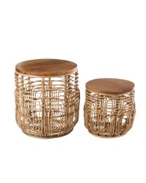 Set Von 2 Beistelltischen Ellen Rattan Naturell