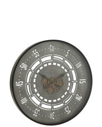 Clock Round Seconds Gears Metal Black/grey Large