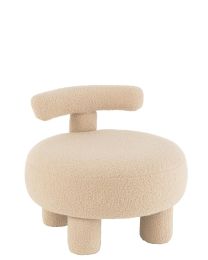 Hocker Rund RÜckenlehne BouclÉ Warm Beige