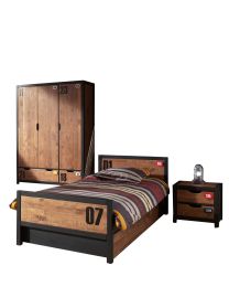 Set Alex Best. Aus Nachtkonsole, Einzelbett 90x200, Bettschublade, Kleiderschrank 3-trg.