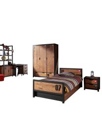 Set Alex Best. Aus Nachtkonsole, Einzelbett, Bettschublade, Schreibtisch, Regal Und Kleiderschrank 3-trg.