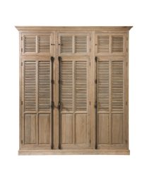 Country Closet In Oak, Weathered Finish. 3 Door Louvre Wardrobe With Top Space