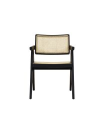 Dining Room Chair In Teak And Rattan, Black - Per 2