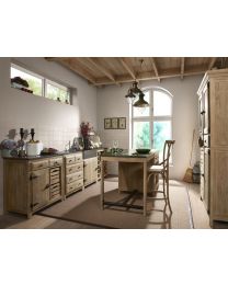 Modular Rural Pool House Kitchen, Kitchen Cabinet With 2 Drawer, 1 Door And 2 Wooden Crates.