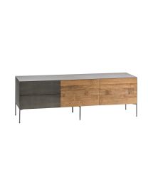 Fernsehschrank Aus Recyceltem Teakholz, Metallfinish, 2 Schubladen