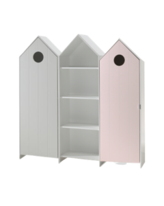 This Casami Combination Consists Of 3 Cupboards: 2 Closets With Doors In White And Pink And 1 Closet Without Door.