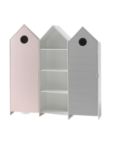 This Casami Combination Consists Of 3 Cupboards: 2 Closets With Doors In Grey And Pink And 1 Closet Without Door.