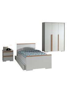 London Jugendzimmer Set 4-tlg. Best. Aus: Einzelbett Lf 90 X 200 Cm, Nachtkonsole Mit 2 Schubladen, Kleiderschrank 3-trg. Und Bettschublade, Ausf. Dekor Weiß, Absatz Buche Natur Massiv