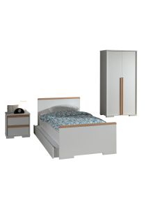 London Jugendzimmer Set 4-tlg. Best. Aus: Einzelbett Lf 90 X 200 Cm, Nachtkonsole Mit 2 Schubladen, Kleiderschrank 2-trg. Und Bettschublade, Ausf. Dekor Weiß, Absatz Buche Natur Massiv