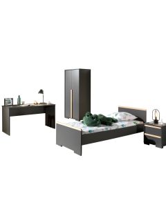 This London Combination In Anthracite Consists Of A Bed (90x200) With Nightstand, 2 Door Wardrobe And Desk.