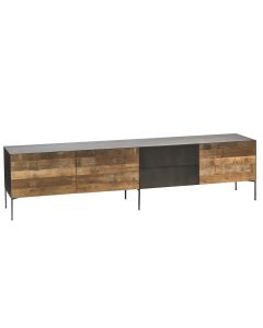 Fernsehschrank Aus Recyceltem Teakholz, Metallfinish, 2 Schubladen