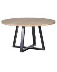 Round Teak Table With Metal Cross Leg 145cm